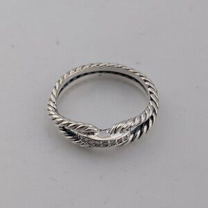 David Yurman 925 Sterling Silver Cable Loop Band Ring with Diamonds